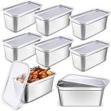 Suttmin 8 Pcs 304 Stainless Steel Food Storage Containers with Lids 1/3 Size Hotel Pan Chicken Food Grade Pans Metal Meal Containers for Restaurant Stackable Kitchen Freezer Buffet(6 Inch Deep)