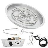 FAHKNS 25" Stainless Steel Fire Pit Pan, Drop-in Fire Pit Pan with Burner Ring and Spark Ignition Kit, for Indoor or Outdoor Fireplace, Natural & Propane Gas, 147000 BTU