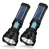 VOETIR Led Solar Flashlight, 1500 Lumens Led Solar Handheld Flashlights with IP65 Waterproof for Survival Emergencies Camping (2 Packs)