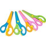 LOVESTOWN Kids Safety Scissors, 4 PCS Blunt Tip Scissor Preschool Training Stocking Stuffer for Toddler, Anti-Pinch Design, Child Hand Eye Coordination Development, Playdough Tools Scrapbooking