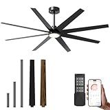 CubiCubi Ceiling Fans with Lights and Remote - 72 Inch Black Large Ceiling Fan for Inoor Bedroom, Living Room, Kichen, 3 Downrods, Dimmable, Super Quiet, 6 Speeds, Dual Finish 8 Blades
