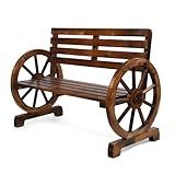 VINGLI 41" Rustic Wooden Wheel Bench Outdoor Bench, 2-Person Patio Bench Wagon Slatted Seat, Garden Benches for Outdoors 350lbs High Capacity, Weather Resistance