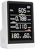 5-in-1 Professional Indoor Air Quality Monitor Indoor Portable CO2 Monitor | Temperature | Formaldehyde Detector | Humidity TVOC | Air Quality Tester - Confined Space Clean Air Monitor (White)