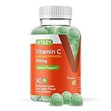 Viteey Vitamin C Gummies for Adults & Teens, 1050mg Maximum Strength - Immune Support Gummies - Immune Booster - Vegan, Gelatin Free, Gluten Free - Tasty Vitamin C Chewable Sour Apple Flavored Gummy