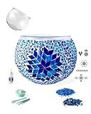 KRAFTSTORIES Turkish Mosaic DIY Candle Holder Kit Glass Decorative Tealight Holder for Living Dining Room Bedroom | Make Your Own Mosaic Candle Holder | Craft Kits for Adults (Blue)