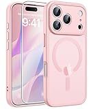 FNTCASE for iPhone 17 Pro Case: [Compatible with Magsafe] Translucent Matte Cases with [Full Camera Protection] [Screen Protector] Military Grade Shockproof Protective Phone Cover - Light Pink