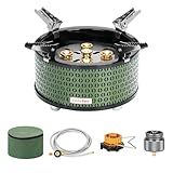 ONLYFIRE OUTDOOR LIVING Portable Camping Gas Stove with Storage Bag & Gas Adapters, 5 Burners Propane Stove for Outdoor Patio Cooking Picnic Camping Hiking Tailgating Emergency Use, Green GS344