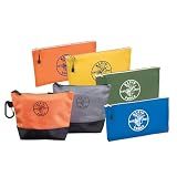 Klein Tools 80056 Tool Bag Storage Kit, 1680d Stand-Up and Canvas Zipper Pouches, Assorted Colors, 6-Piece