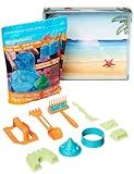 Amazon Basics 11 Piece Moldable Sensory Sand Toy Kit with Castle Molds and Tools, 3lbs Blue Color, for Kids Ages 3 and Up