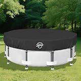SAFANA 14FT Round Pool Covers for Above Ground Pools, Round Swimming Pool Cover [Upgrade 420D Thicker] Protective Leaf Cover with Reflective Strip, Tear Resistant Durability, UV Resistance, Black