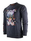 SCREENSHOT-F11251 Mens Urban Hip Hop Premium Streetwear Fleece Top - Graffiti Contoured Cartoon Teddy Bear Crew Neck Pullover Sweatshirt-Charcoal-3XLarge