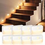 Guankai 8 Pack Motion Sensor Stair Light for Indoor, Battery Operated Closet Lights, Wireless Stick on Anywhere Hallway Lamp, Portable Led Night Lamps for Bedroom Under Cabinet Kitchen