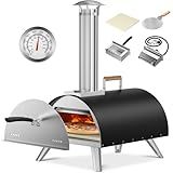 Multi-Fuel Pizza Oven Outdoor, 12" Portable Wood and Gas Fired Pizza Oven with Thermometer,Gas Hose & Pizza Stone,Heats up to 1000°F,Stainless Steel Pizza Oven for Backyard or Camping Pallet of