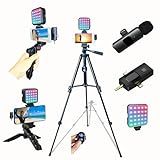 Carrotech for iPhone Vlogging Kit, Vlogging Kit for Andriod Phone with Two Tripods RGB Light Lavalier Microphone Remote for YouTube Tiktok Content Creator