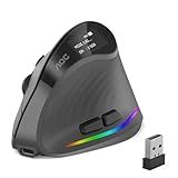 AOC 2.4GHz Ergonomic Mouse, Wireless Bluetooth Vertical Mouse for Work, 4800 DPI Optical Tracking, 5 Adjustable DPI, Quiet Clicks, RGB Light, Compatible with Computer, Laptop, PC, Mac, Desktop - Gray