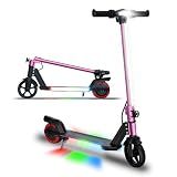WEELMOTION Pink Foldable Electric Scooter for Kids, Bright Front Bar Lights, LED Head Lights, Shining Pedal, Big LED Display, Dual Brakes 150W Motor Kids Electric Scooter, UL2272 Certified
