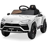 Kidzone Ride On Car 12V Lamborghini Urus Kids Electric Vehicle Toy w/Parent Remote Control, Horn, Radio, Port, AUX, Spring Suspension, Opening Door, LED Light - White