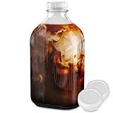 Stock Your Home Half Gallon Glass Bottle with Lid (1 Pack) 64 Oz Jugs and 3 White Caps, Reusable Food Grade Container for Refrigerator, Bottles for Juice, Oat or Plant Milks, Water, Honey