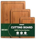 Zeawec 3-Piece Set Bamboo Cutting Board for Kitchen - Crack-Resistant Wood Chopping Boards with Deep Juice Grooves, Pre-Oiled Butcher Block for Meat, Vegetables & Cheese, Carbonized