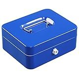 xydled Locking Steel Medium Cash Box with Removable Coin Tray and Key Lock,7.87"x 6.30"x 3.54",Blue