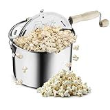 Stovetop Popcorn Maker - 6.5-Quart Stainless-Steel Popcorn Popper with a Hand Crank, Vented Lid, and Stir Paddle by Great Northern Popcorn (Silver)