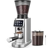 AMZCHEF Burr Coffee Grinder, 48 Settings, Less Static Mess, Metallic Silver