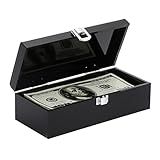 Hipiwe Cash Box Money Holder Black Cash Organizer Money Storage Box Single Row Currency Tray Acrylic Piggy Bank for Cash Storage with Secure Latch