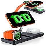 Foldable 3-in-1 Wireless Charging Station for Apple Magsafe Charger Stand, Travel-Friendly Fast Magnetic Wireless Charger Station for iPhone 17/16/15/14/13/12, Apple Watch & AirPods Series, Black
