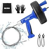 BULLTOOLS Drain Auger, 25FT Drain Clog Remover with Drill Adapter, Flexible Snake Drain Hair Removal Tool for Kitchen Sink, Bathtub, and Shower Comes with Gloves and Storage Bag