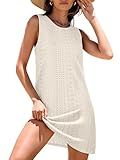 ANRABESS Womens Swimsuit Cover Up 2026 Summer Eyelet Sleeveless Beach Dresses Swimwear Bathing Suit Coverup Vacation Clothes Off-White Medium