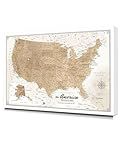 IPIC - USA Map Canvas Painting for Wall Decor, Pinnable World Board to Mark Travels, Oversize World Travel Map Print for Home, Office, Study, and RV, Ready to Hang