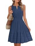 MEROKEETY Women's 2026 Summer Casual Mini Sundress Beach Vacation Sleeveless V Neck Flowy A Line Dress with Pockets, Navy, Medium
