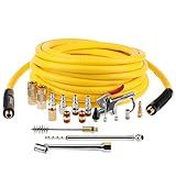 Hromee 19 Pieces Air Compressor Accessories Kit with 3/8 Inch x 25FT Hybrid Hose, 1/4 Inch NPT Quick Connect Fittings, Air Blow Gun, Tire Gauge and Wire Brush