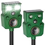 2 Packs Ultrasonic Animal Repeller Solar Powered, Cat Repellent Outdoor with Motion Sensor, Waterproof Deer Deterrent with LED Flash Light, Effective Repels Invasive Animal for Raccoon, Skunk, Dog