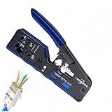 RJ45 Crimp Tool PassThrough,Cat7 Cat6A Cat6 Cat5e Cat5 RJ45 Crimping Tool,Pass Through Crimper Ethernet crimping Tool,All-in-One Stripping Cutting Crimping tool