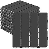 Goovilla Plastic Interlocking Deck Tiles, 9 Pack , 12"x12" Waterproof Outdoor Flooring All Weather Use, Patio Floor Decking Tiles for Porch Poolside Balcony Backyard, Dark Grey