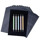 200 Sheets Carbon Paper Black Graphite Paper Transfer Tracing Paper and 5 Pieces Ball Embossing Styluses for DIY Woodworking, Paper, Canvas and Other Art Craft Surfaces
