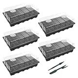 Gardzen 5-Set Seed Starter Tray Kits, Durable Plant Germination Trays with Humidity Vented Domes and Bases, Ideal for Seed Starting, Indoor Gardening, and Greenhouse (Total 200 Cells)