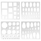 4 Pcs Metal Geometric Stencils Set Circle Ellipse Square Teardrop Templates for Drafting Round Stencil Jewelry Making Art Oval Tool Metric Ruler for Office and DIY Bracelets Earrings Craft