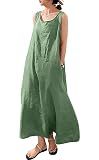 chouyatou Women's Summer Casual Sleeveless Cotton Sun Dress Maxi Tunic Tank Beach Dress with Pocket (Medium, Green)