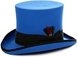 Ferrecci 100% Wool Top Hat with Grosgrain Ribbon and Removable Feather Blue/Black Tall Tophat - Unisex, Men, Women