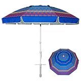 AMMSUN 8 Feet Large Beach Umbrella with Sand Anchor Heavy Duty High Wind Portable Outdoor Umbrellas UV 50+ Protection Air Vent Tilt Patio Garden Pool (Navy Stripes)
