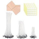 Aubeco 160Pcs 4/6/8 inch Pre Waxed Candle Wick with 160pcs Wick Stickers and 10Pcs Candle Wick Holders, Bulk Cotton Candle Wicks for Candle Making, Soy Wax