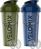 VELOMIX -2 Pack- 28 oz Protein Shaker Bottles for Protein Mixes - 2x Wire Whisk | Leak Proof Shaker Cups for Protein Shakes | Pre Workout Shaker Bottle | Shakers for Protein Shakes-Green&Blue