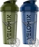 VELOMIX -2 Pack- 28 oz Protein Shaker Bottles for Protein Mixes - 2x Wire Whisk | Leak Proof Shaker Cups for Protein Shakes and Pre Workout | Protein Shaker Bottle Pack (A2) Blue/Green