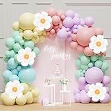 Daisy Balloon Arch Garland Kit - 136Pcs Pastel Rainbow Balloon Arch Kit - Birthday Balloons, White Groovy Flower Macaron Pink Yellow Blue Purple Balloons for First Birthday Wedding Party Decorations