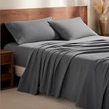 Bare Home Flannel Sheet Set 100% Cotton, Velvety Soft Heavyweight - Double Brushed Flannel - Deep Pocket (Queen, Grey)