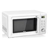 COSTWAY Retro Countertop Microwave Oven, 0.7Cu.ft, 700-Watt, High Energy Efficiency, 5 Micro Power, Delayed Start Function, with Glass Turntable & Viewing Window, LED Display, Child Lock (White)