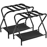 Heybly Luggage Rack for Guest Room, Pack of 2, Steel Folding Suitcase Stand with Storage Shelf for Bedroom, Hotel, Foldable Steel Frame, Guest Room 26.2" L x 14.4" W x 20.5" H, Black HLR004B2