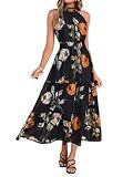 Simplee Womens Summer Halter Wedding Guest Dress Maxi Floral Vacation Boho Sundresses Flowy Formal Long Travel Dresses 2026(Medium,Black-2)